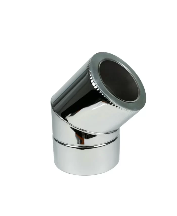 Isoliertes schornsteinbogen AIRONVENT aus edelstahl/edelstahl 45°, durchmesser: 80-200mm, stahlstärke: 0,5mm