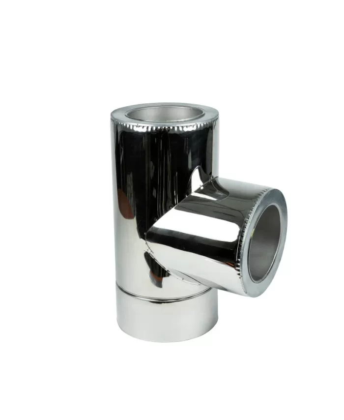 T-Stück für Schornstein AIRONVENT isoliert edelstahl/edelstahl 90°, durchmesser 80-200mm, stahlstärke 316L-304 0,5mm